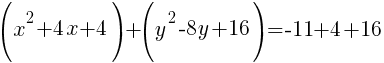 (x^2+4x+4)+(y^2-8y+16)=-11+4+16