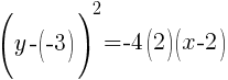 (y-(-3))^2=-4(2)(x-2)