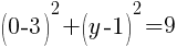 (0-3)^2+(y-1)^2=9