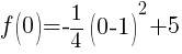 f(0)=-{1/4}(0-1)^2+5